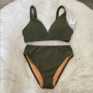 Primark Olive Green High-Waist Bikini Set
